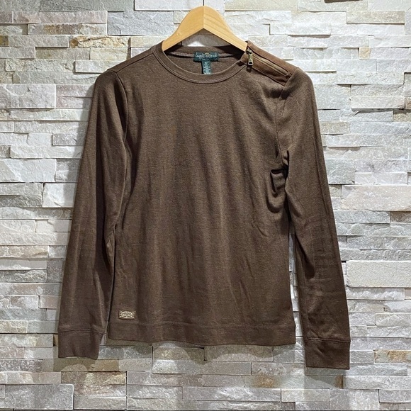 Ralph lauren brown elbow patch shoulder zip top - Picture 1 of 12